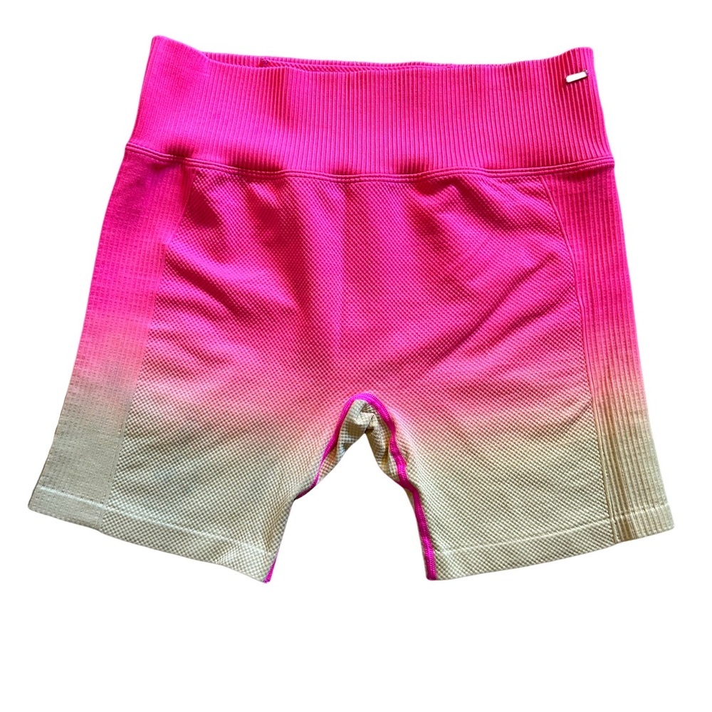 Pink Victoria’s Secret seamless ribbed neon pink and yellow bike short